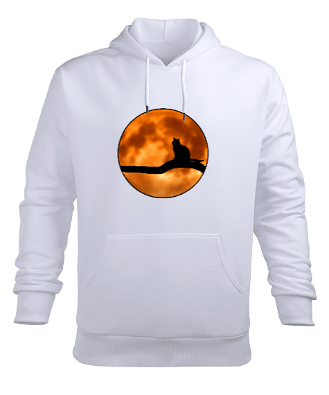 Tisho - AY ve KEDİ Erkek Kapüşonlu Hoodie Sweatshirt