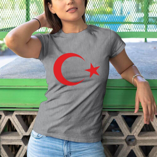 Ay Yıldız Kadın Kısa Kol Tişört - Tekli Kombin - Thumbnail