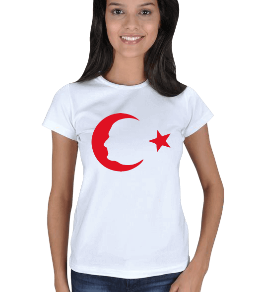 Tisho - Ay yıldızlı Atatürk silüeti baskılı Kadın Tişört