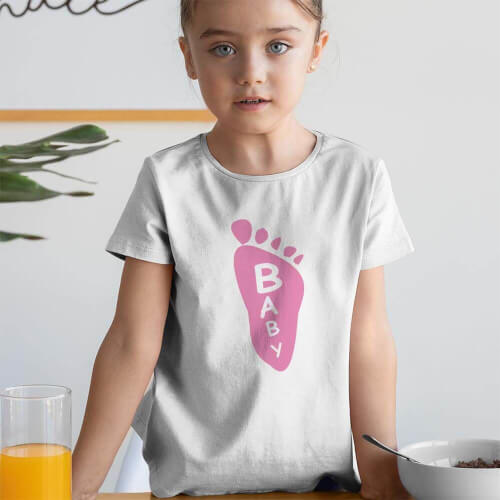 Ayak Baskılı Kız Çocuk Tişört - Tekli Kombin - Thumbnail