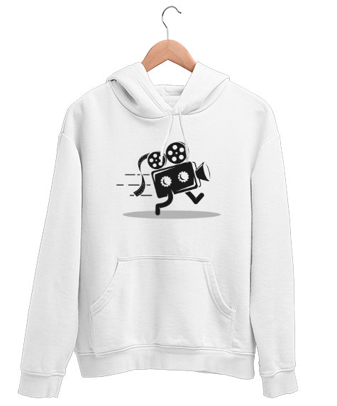 Ayaklı Kamera - Film Beyaz Unisex Kapşonlu Sweatshirt - Tisho