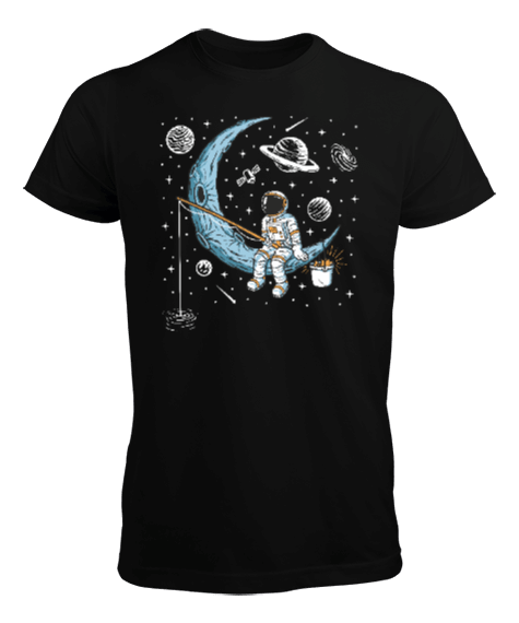 Ayda Yıldız Avına Çıkmış Astronot Erkek Tişört
