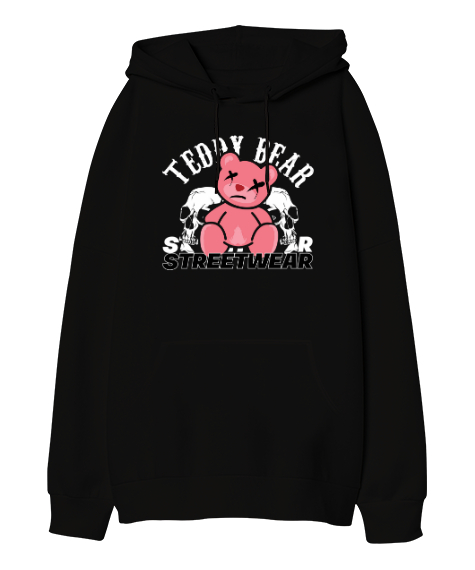 Tisho - Ayı Teddy - Bear Siyah Oversize Unisex Kapüşonlu Sweatshirt