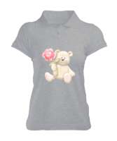 AYICIK BASKILI Gri Kadın Polo Yaka Tişört - Tisho