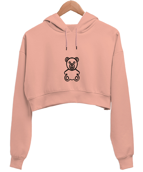 Tisho - Ayıcık Baskılı Yavru Ağzı Kadın Crop Hoodie Kapüşonlu Sweatshirt