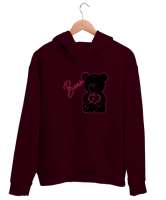 Ayicik Bordo Unisex Kapşonlu Sweatshirt - Tisho