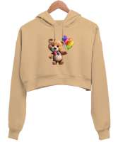 Ayicik Camel Kadın Crop Hoodie Kapüşonlu Sweatshirt - Tisho