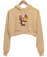 Ayicik Camel Kadın Crop Hoodie Kapüşonlu Sweatshirt - Tisho
