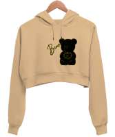 Ayicik Camel Kadın Crop Hoodie Kapüşonlu Sweatshirt - Tisho