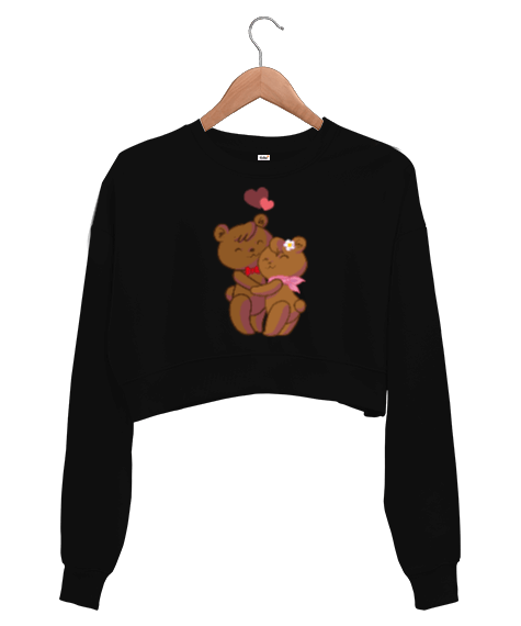 Tisho - Ayıcık Figürlü Kadın Crop Sweatshirt