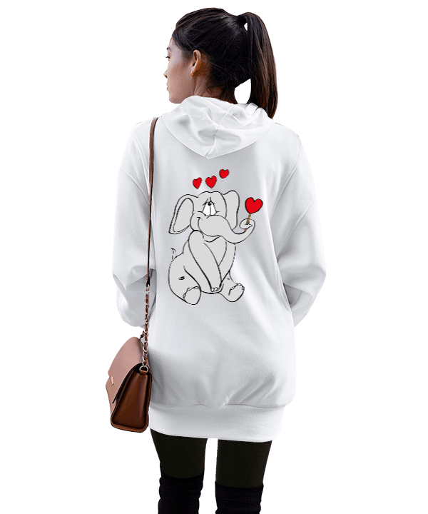 ayıcık fil kalp tasarımlı Kadın Uzun Hoodie Kapüşonlu Sweatshirt