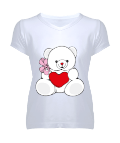 ayıcık hayvan tasarımlı Kadın V Yaka Tişört - Tisho