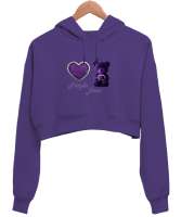 Ayicik Mor Kadın Crop Hoodie Kapüşonlu Sweatshirt - Tisho