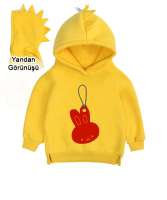 Ayıcık resimli Sarı Çocuk Dinozor Kapşonlu Hoodie - Tisho