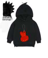 Ayıcık resimli Siyah Çocuk Dinozor Kapşonlu Hoodie - Tisho