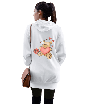 ayıcık tasarımı Kadın Uzun Hoodie Kapüşonlu Sweatshirt - Thumbnail