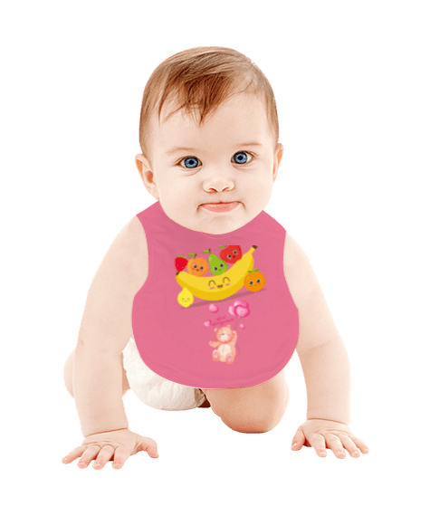 Tisho - Ayıcıklı ve meyveli tasarım önlük Bebek Mama Önlüğü