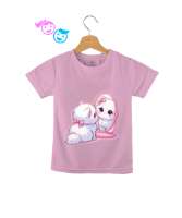 Aynaya bakan minik kedicik baskılı Pembe Çocuk Unisex - Tisho