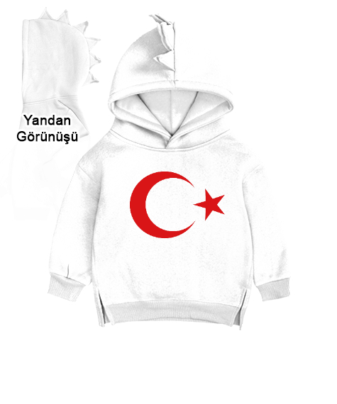 Tisho - Ayyıldız Beyaz Çocuk Dinozor Kapşonlu Hoodie