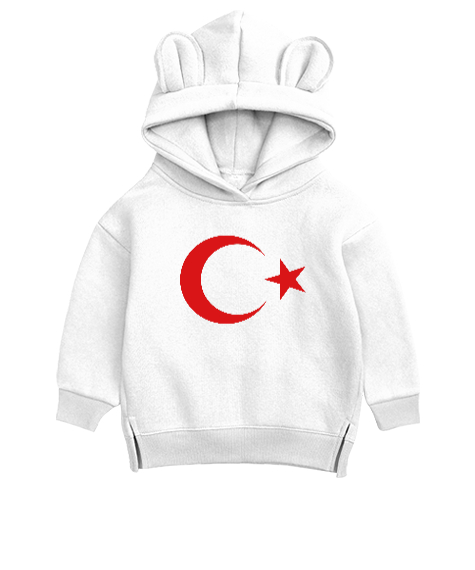 Tisho - Ayyıldız Beyaz Unisex Çocuk Ayı Hoodie Kapşonlu