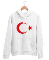 Ayyıldız Beyaz Unisex Kapşonlu Sweatshirt - Tisho