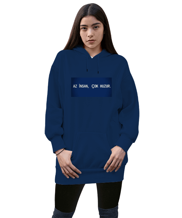 Tisho - Az insan çok huzur Kadın Uzun Hoodie Kapüşonlu Sweatshirt