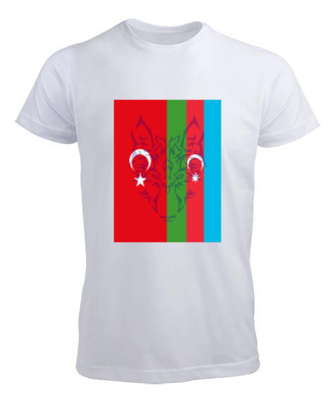 AZERBAYCAN TÜRKİYE TERS A KARABAĞ Beyaz Erkek Tişört - Tisho