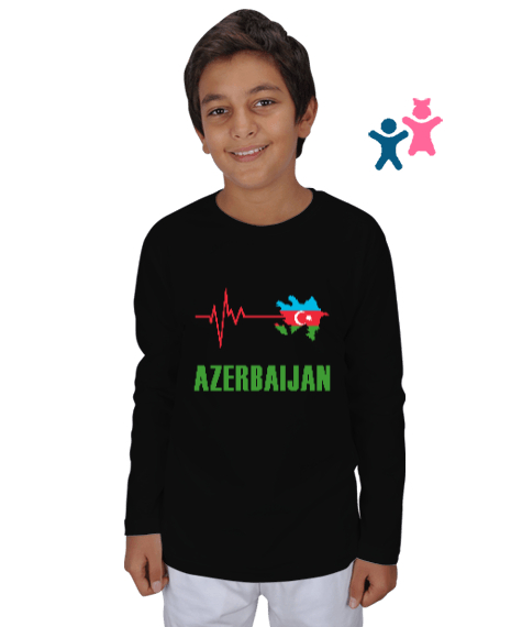 Tisho - Azerbaycan,Azerbaijan,Azerbaycan Bayrağı,Azerbaycan haritası. Siyah Çocuk Unisex Uzunkollu