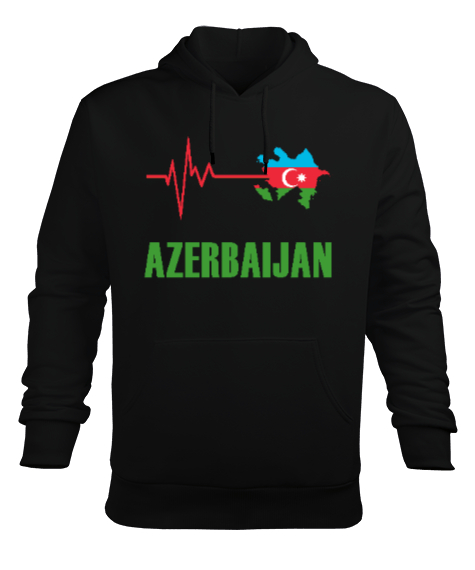 Tisho - Azerbaycan,Azerbaijan,Azerbaycan Bayrağı,Azerbaycan haritası. Siyah Erkek Kapüşonlu Hoodie Sweatshirt