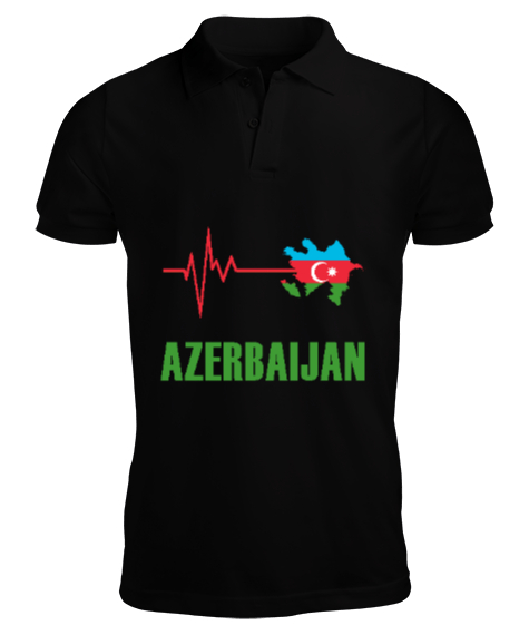 Tisho - Azerbaycan,Azerbaijan,Azerbaycan Bayrağı,Azerbaycan haritası. Siyah Erkek Kısa Kol Polo Yaka