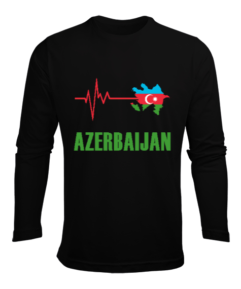 Tisho - Azerbaycan,Azerbaijan,Azerbaycan Bayrağı,Azerbaycan haritası. Siyah Erkek Uzun Kol Yazlık Tişört