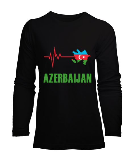 Tisho - Azerbaycan,Azerbaijan,Azerbaycan Bayrağı,Azerbaycan haritası. Siyah Kadın Uzun Kol Tişört