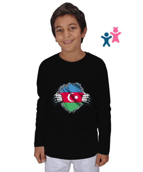 Tisho - Azerbaycan,Azerbaijan,Azerbaycan Bayrağı,Azerbaycan logosu. Çocuk Unisex Uzunkollu