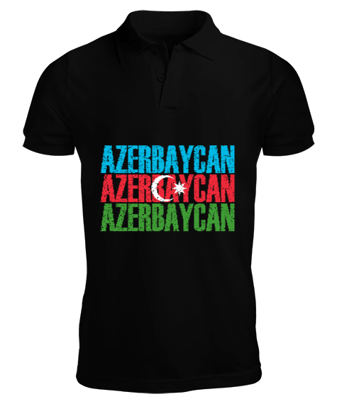 Tisho - Azerbaycan,Azerbaijan,Azerbaycan Bayrağı,Azerbaycan logosu. Erkek Kısa Kol Polo Yaka