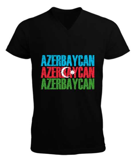 Tisho - Azerbaycan,Azerbaijan,Azerbaycan Bayrağı,Azerbaycan logosu. Erkek Kısa Kol V Yaka Tişört