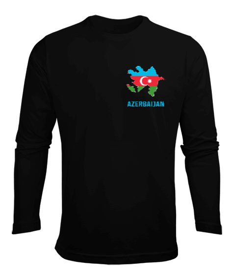 Tisho - Azerbaycan,Azerbaijan,Azerbaycan Bayrağı,Azerbaycan logosu. Erkek Uzun Kol Yazlık Tişört