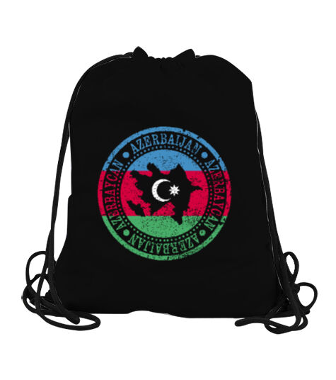 Tisho - Azerbaycan,Azerbaijan,Azerbaycan Bayrağı,Azerbaycan logosu. Siyah Büzgülü Spor Çanta