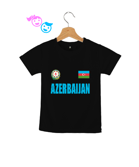 Tisho - Azerbaycan,Azerbaijan,Azerbaycan Bayrağı,Azerbaycan logosu. Siyah Çocuk Unisex