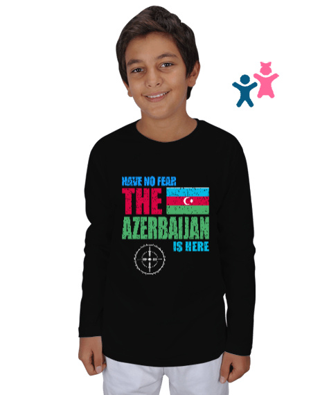 Tisho - Azerbaycan,Azerbaijan,Azerbaycan Bayrağı,Azerbaycan logosu. Siyah Çocuk Unisex Uzunkollu