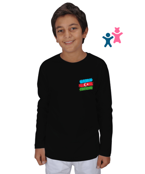 Tisho - Azerbaycan,Azerbaijan,Azerbaycan Bayrağı,Azerbaycan logosu. Siyah Çocuk Unisex Uzunkollu