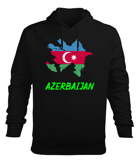 Tisho - Azerbaycan,Azerbaijan,Azerbaycan Bayrağı,Azerbaycan logosu. Siyah Erkek Kapüşonlu Hoodie Sweatshirt