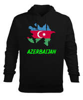 Azerbaycan,Azerbaijan,Azerbaycan Bayrağı,Azerbaycan logosu. Siyah Erkek Kapüşonlu Hoodie Sweatshirt - Tisho