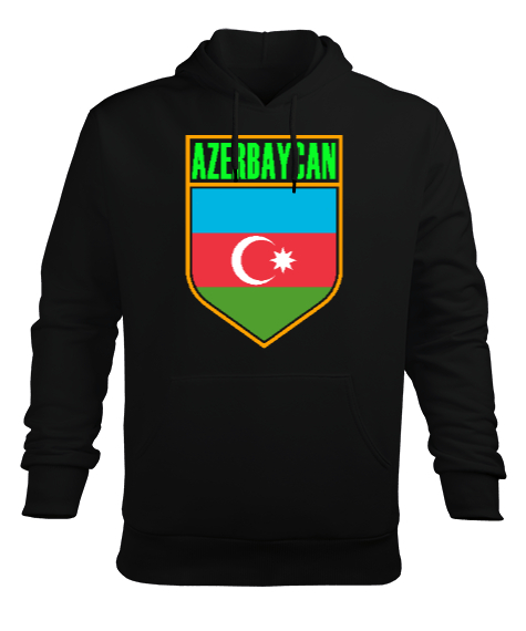 Tisho - Azerbaycan,Azerbaijan,Azerbaycan Bayrağı,Azerbaycan logosu. Siyah Erkek Kapüşonlu Hoodie Sweatshirt