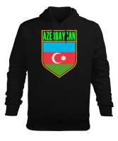 Azerbaycan,Azerbaijan,Azerbaycan Bayrağı,Azerbaycan logosu. Siyah Erkek Kapüşonlu Hoodie Sweatshirt - Tisho