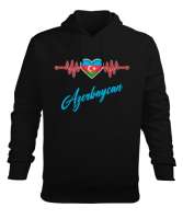 Azerbaycan,Azerbaijan,Azerbaycan Bayrağı,Azerbaycan logosu. Siyah Erkek Kapüşonlu Hoodie Sweatshirt - Tisho