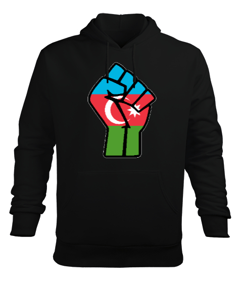 Tisho - Azerbaycan,Azerbaijan,Azerbaycan Bayrağı,Azerbaycan logosu. Siyah Erkek Kapüşonlu Hoodie Sweatshirt