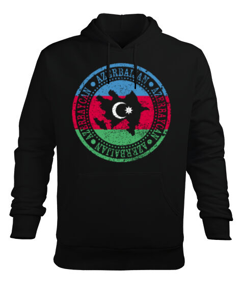 Tisho - Azerbaycan,Azerbaijan,Azerbaycan Bayrağı,Azerbaycan logosu. Siyah Erkek Kapüşonlu Hoodie Sweatshirt