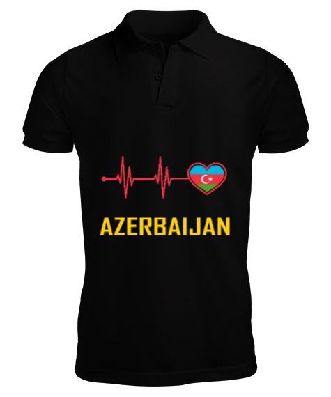Tisho - Azerbaycan,Azerbaijan,Azerbaycan Bayrağı,Azerbaycan logosu. Siyah Erkek Kısa Kol Polo Yaka