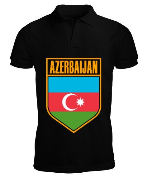 Tisho - Azerbaycan,Azerbaijan,Azerbaycan Bayrağı,Azerbaycan logosu. Siyah Erkek Kısa Kol Polo Yaka