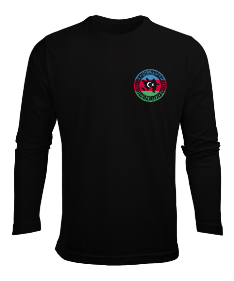 Tisho - Azerbaycan,Azerbaijan,Azerbaycan Bayrağı,Azerbaycan logosu. Siyah Erkek Uzun Kol Yazlık Tişört